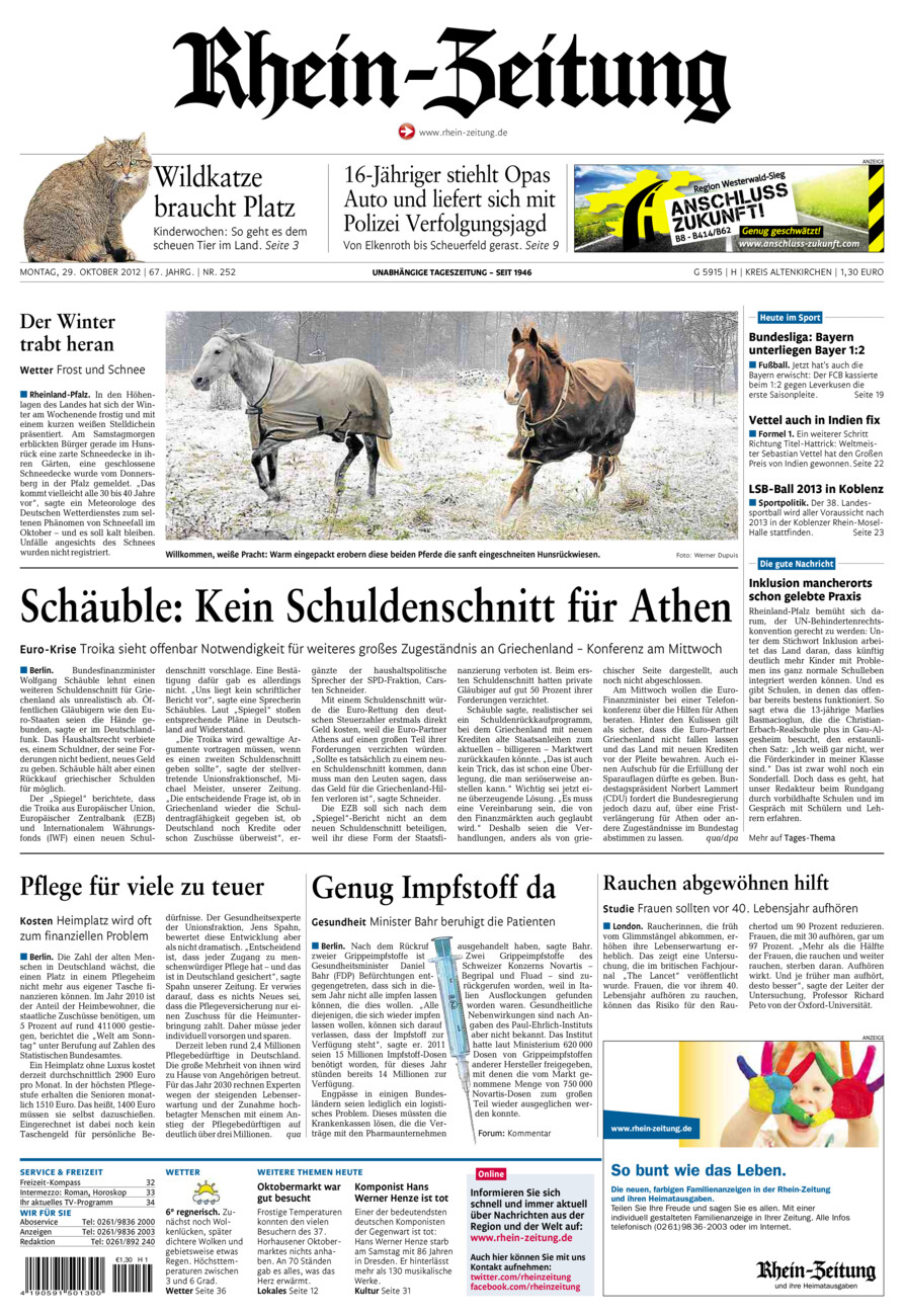 Rhein-Zeitung Kreis Altenkirchen vom Montag, 29.10.2012