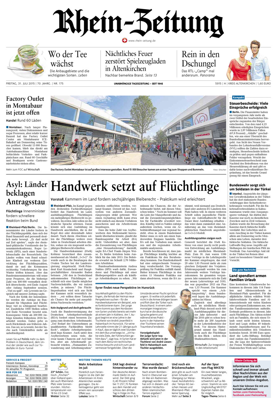 Rhein-Zeitung Kreis Altenkirchen vom Freitag, 31.07.2015