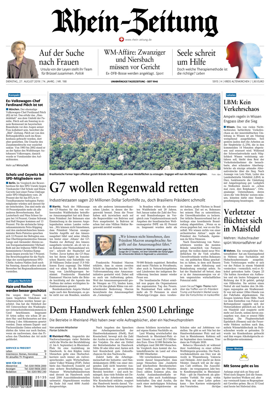 Rhein-Zeitung Kreis Altenkirchen vom Dienstag, 27.08.2019
