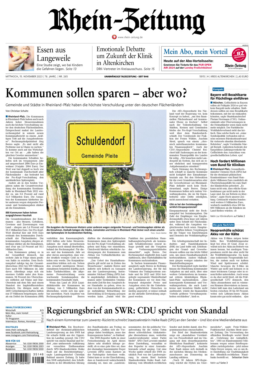 Rhein-Zeitung Kreis Altenkirchen vom Mittwoch, 15.11.2023