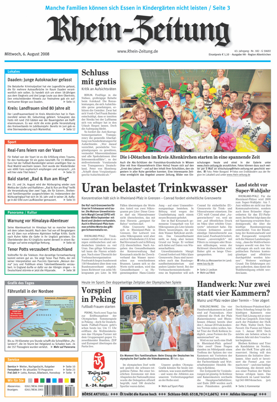 Rhein-Zeitung Kreis Altenkirchen vom Mittwoch, 06.08.2008