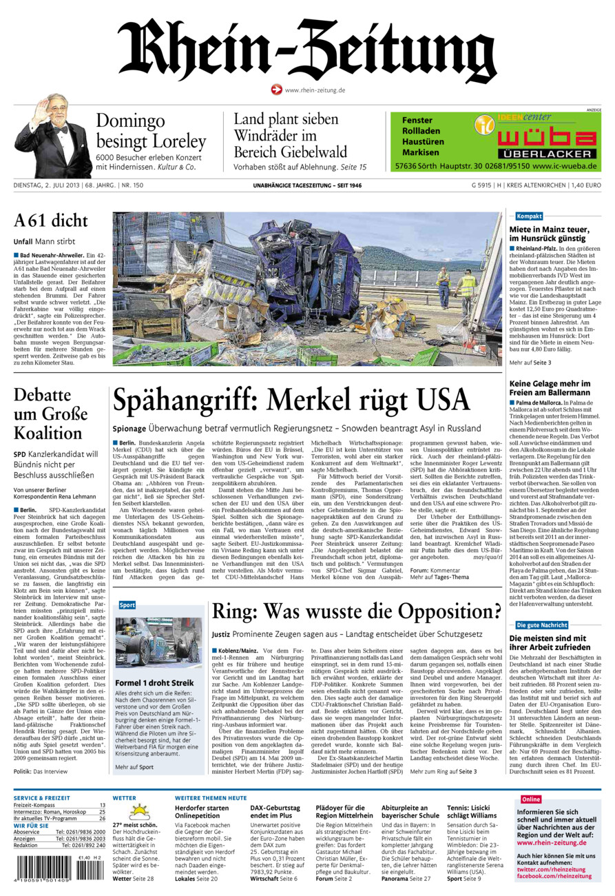 Rhein-Zeitung Kreis Altenkirchen vom Dienstag, 02.07.2013