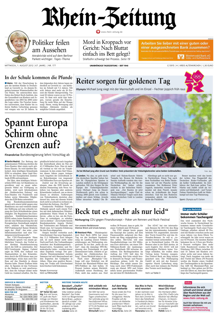 Rhein-Zeitung Kreis Altenkirchen vom Mittwoch, 01.08.2012
