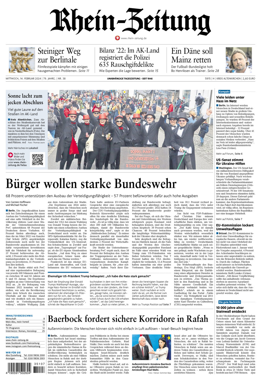 Rhein-Zeitung Kreis Altenkirchen vom Mittwoch, 14.02.2024