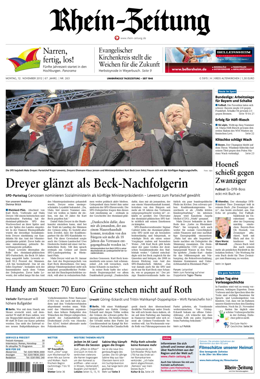 Rhein-Zeitung Kreis Altenkirchen vom Montag, 12.11.2012