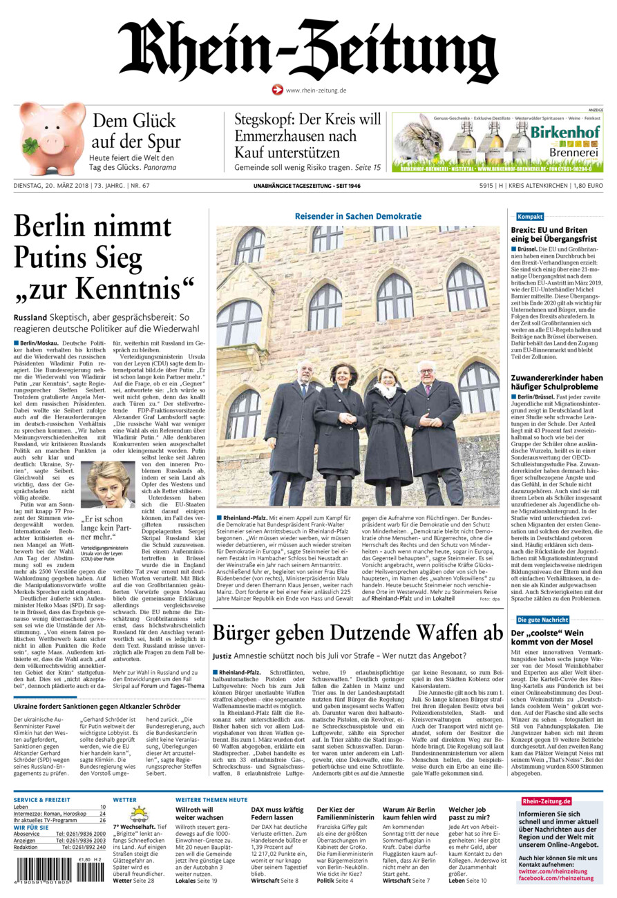 Rhein-Zeitung Kreis Altenkirchen vom Dienstag, 20.03.2018