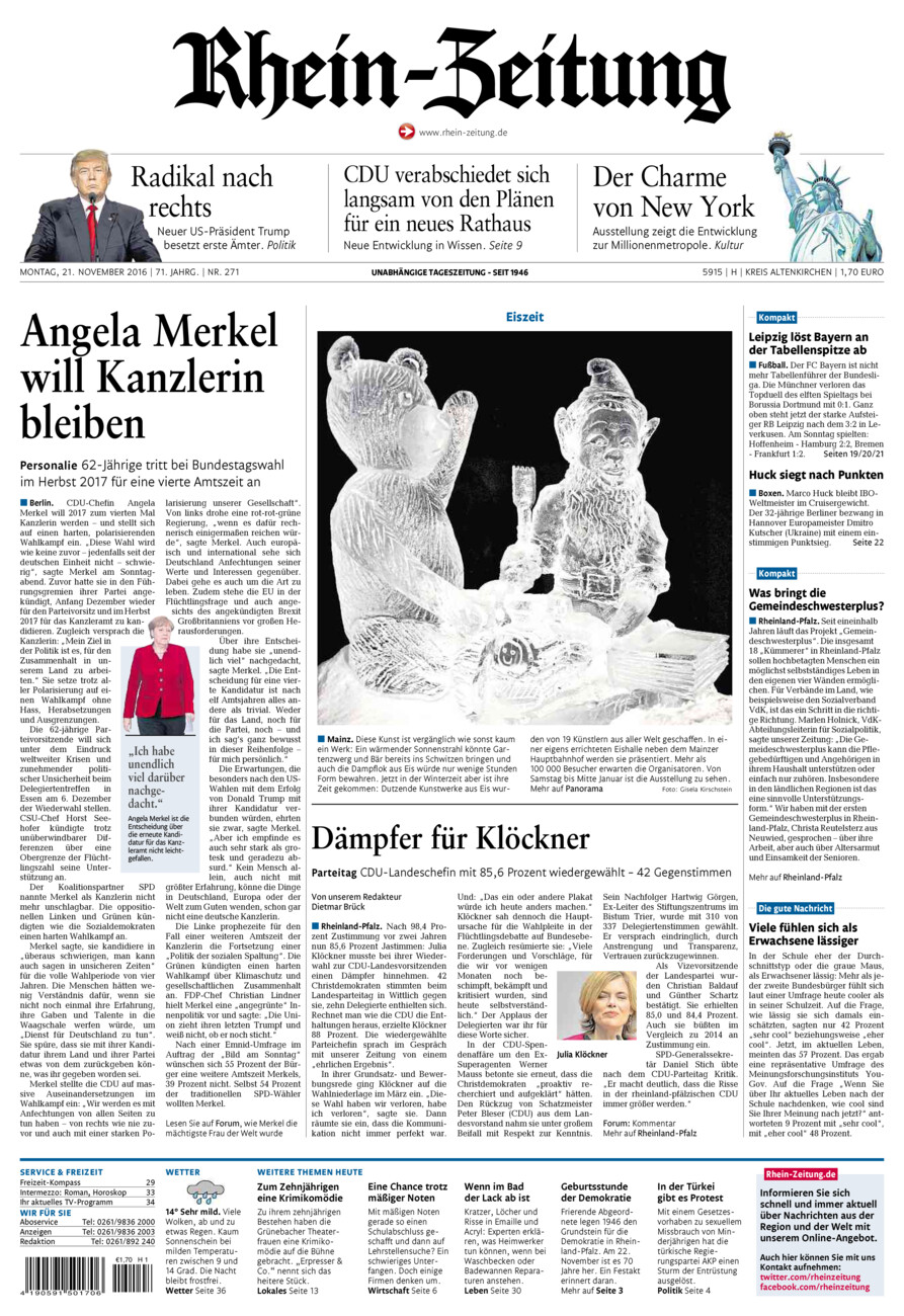 Rhein-Zeitung Kreis Altenkirchen vom Montag, 21.11.2016