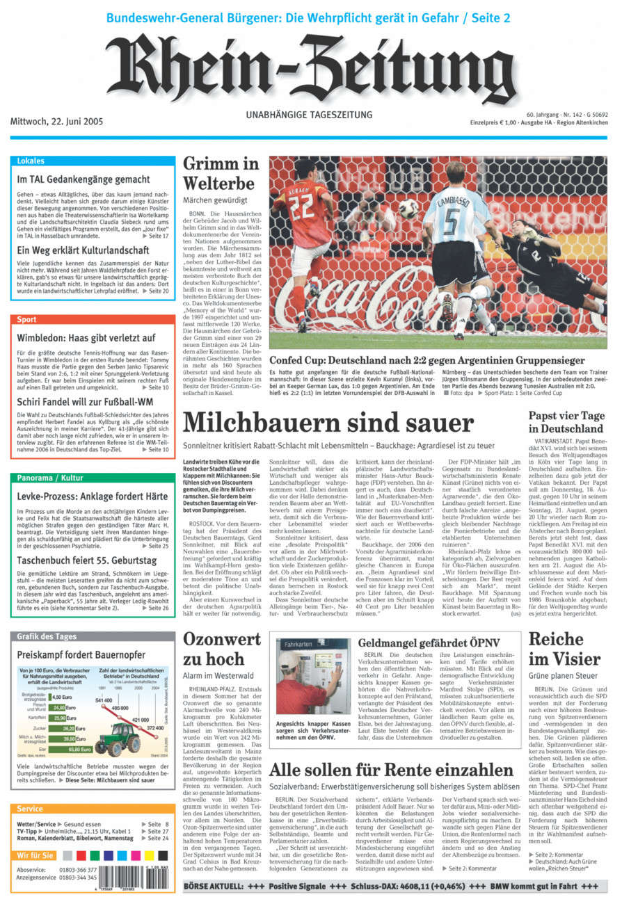 Rhein-Zeitung Kreis Altenkirchen vom Mittwoch, 22.06.2005