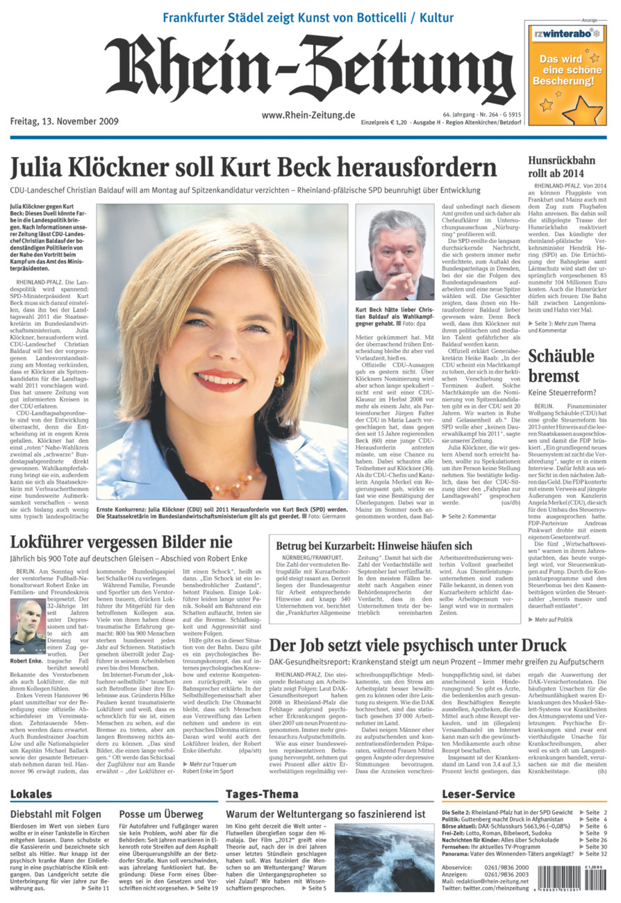 Rhein-Zeitung Kreis Altenkirchen vom Freitag, 13.11.2009