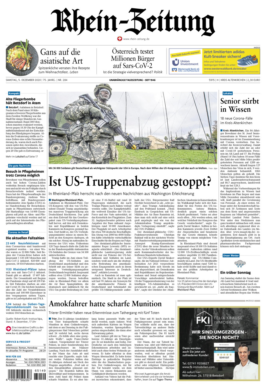 Rhein-Zeitung Kreis Altenkirchen vom Samstag, 05.12.2020