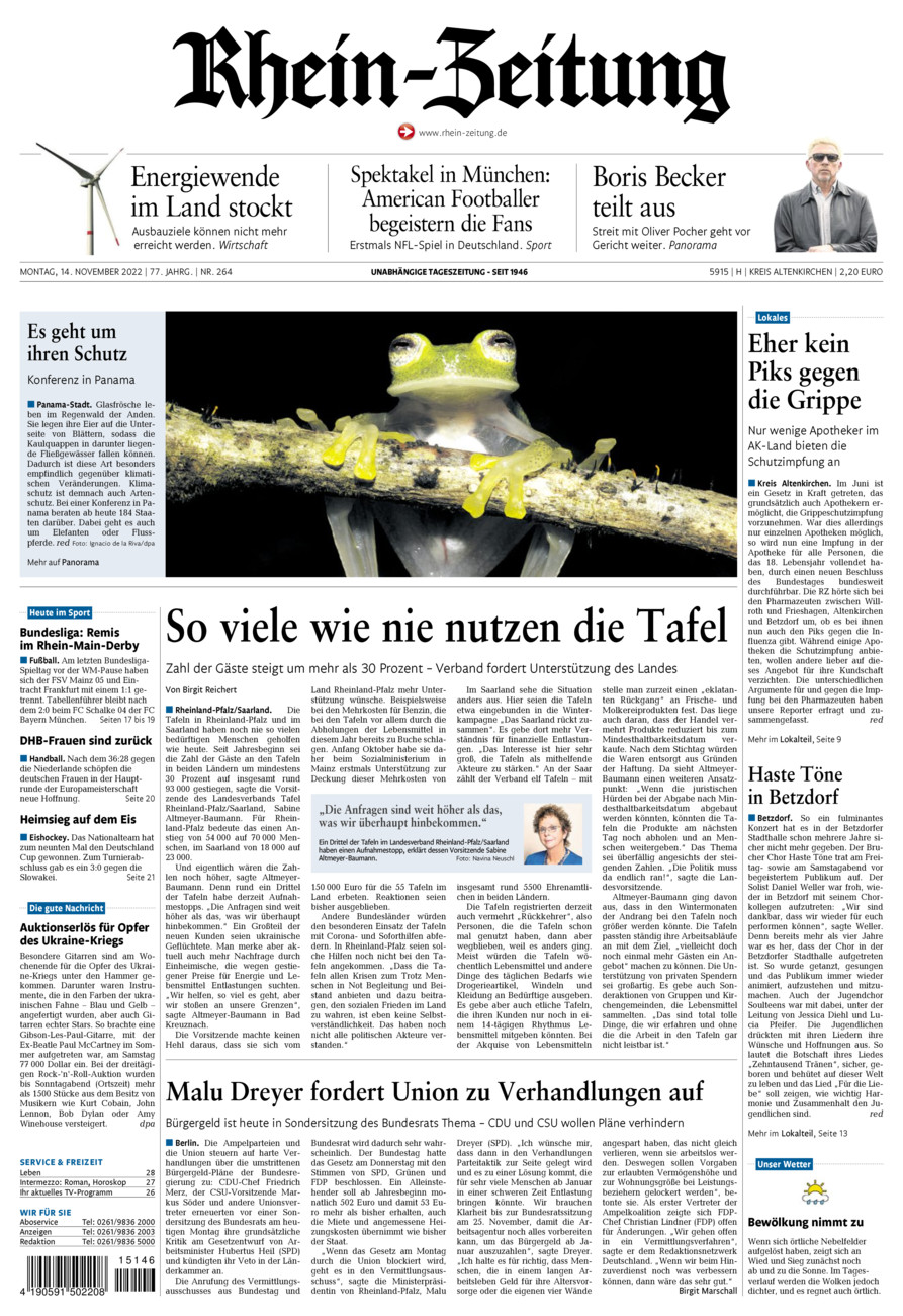 Rhein-Zeitung Kreis Altenkirchen vom Montag, 14.11.2022