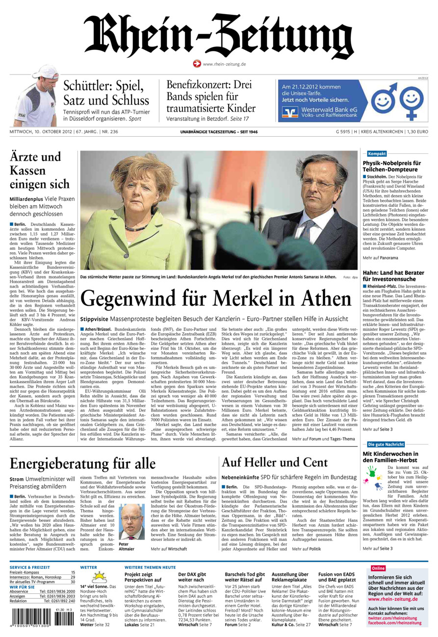 Rhein-Zeitung Kreis Altenkirchen vom Mittwoch, 10.10.2012