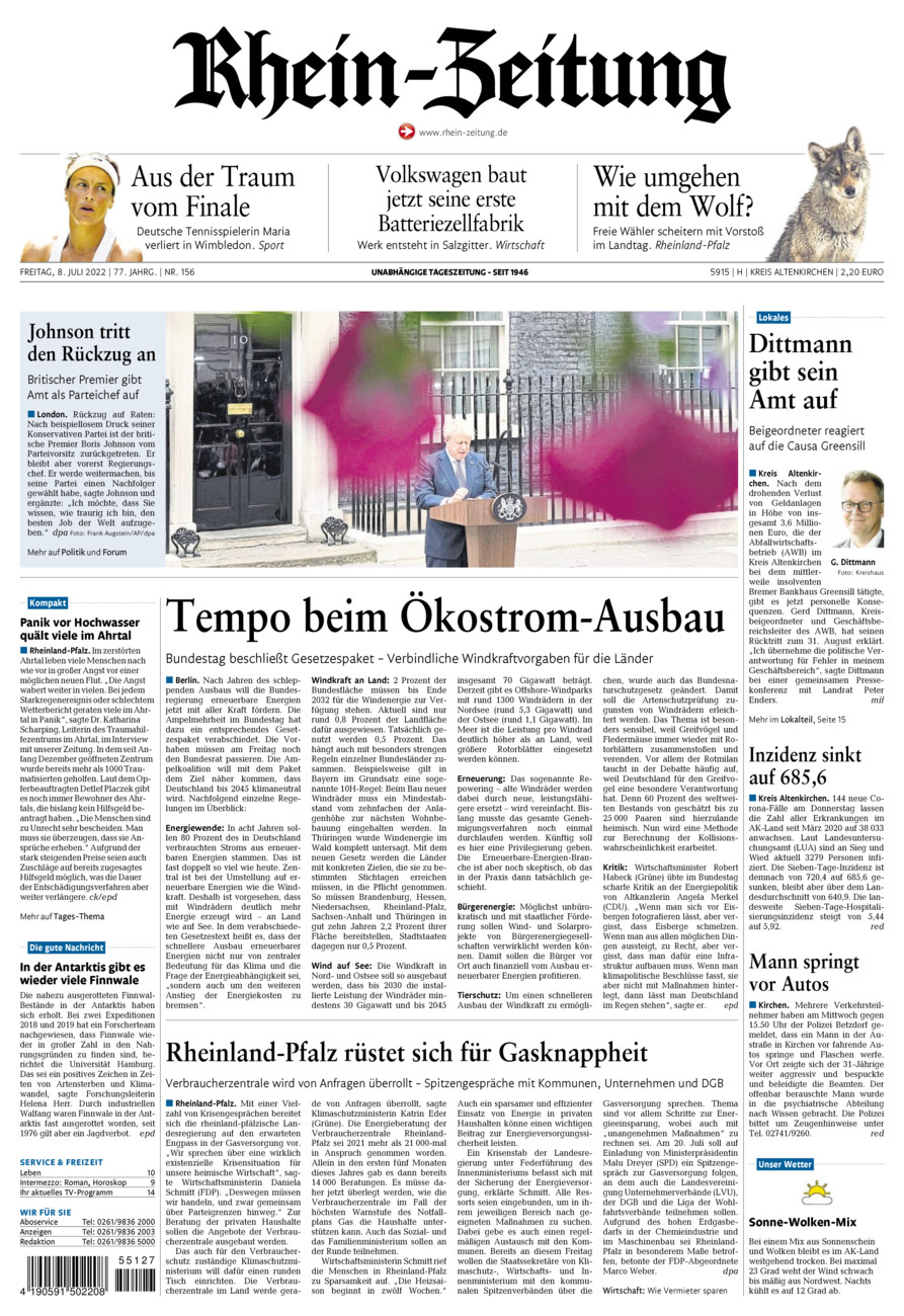 Rhein-Zeitung Kreis Altenkirchen vom Freitag, 08.07.2022