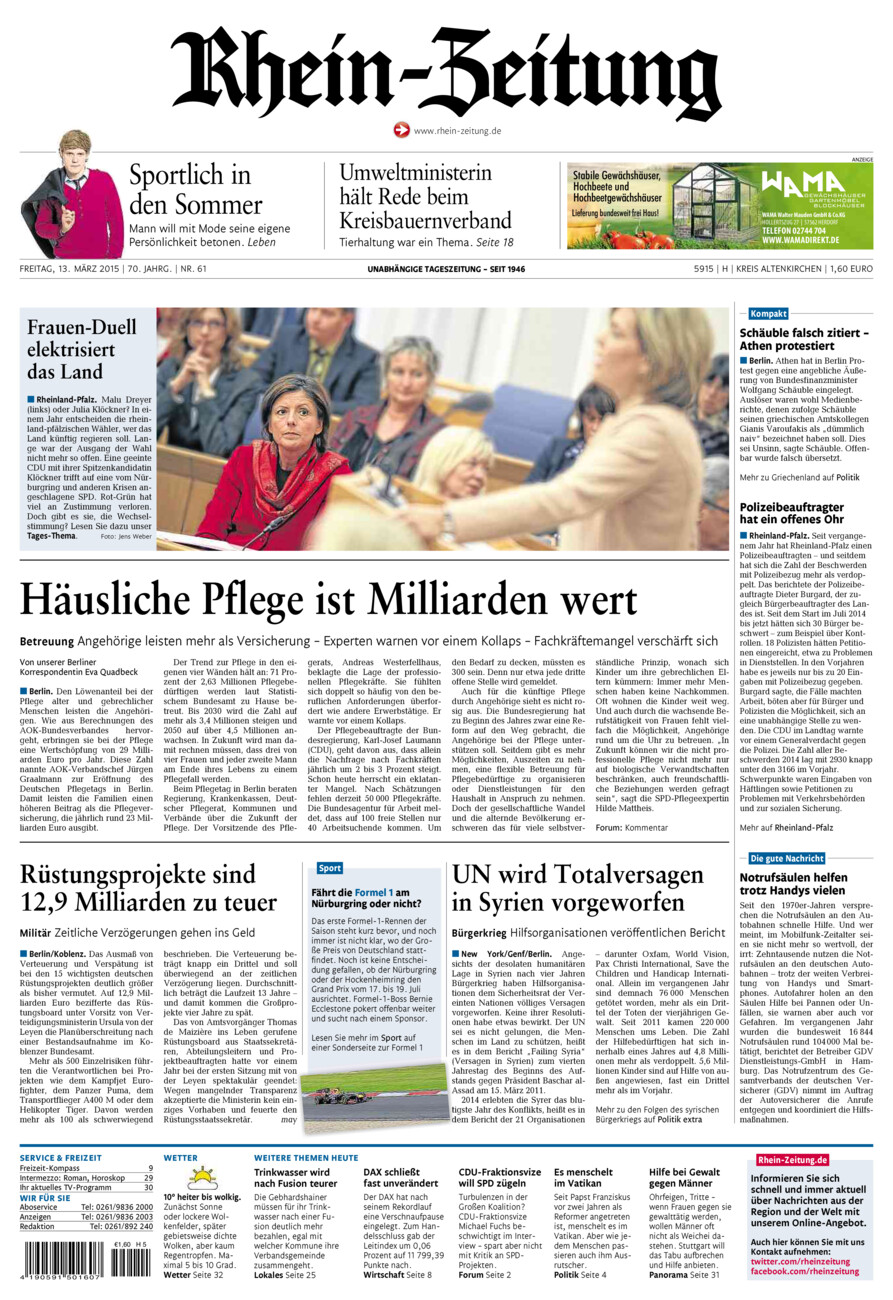 Rhein-Zeitung Kreis Altenkirchen vom Freitag, 13.03.2015