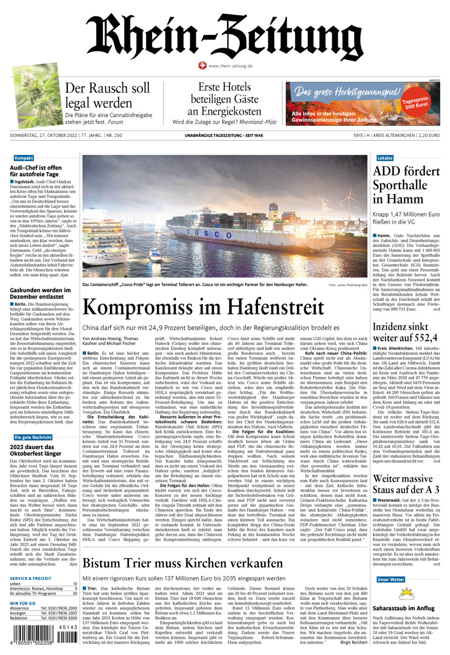 Rhein-Zeitung Kreis Altenkirchen vom Donnerstag, 27.10.2022