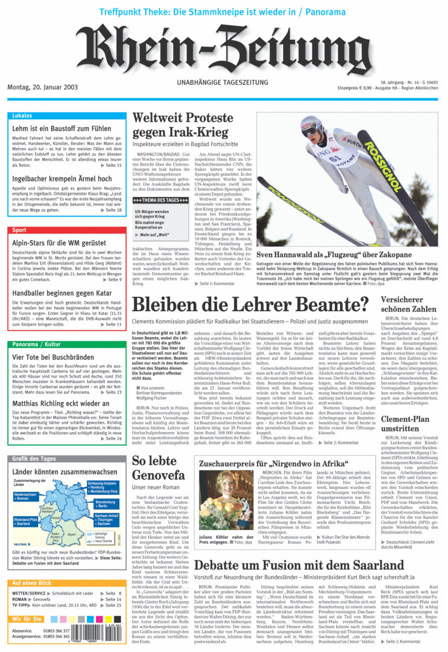 Rhein-Zeitung Kreis Altenkirchen vom Montag, 20.01.2003