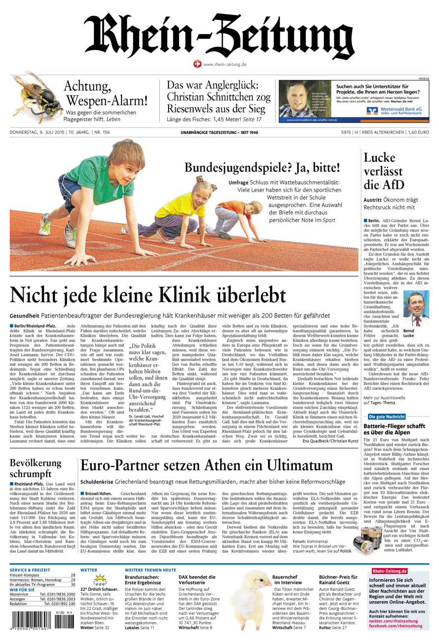 Rhein-Zeitung Kreis Altenkirchen vom Donnerstag, 09.07.2015