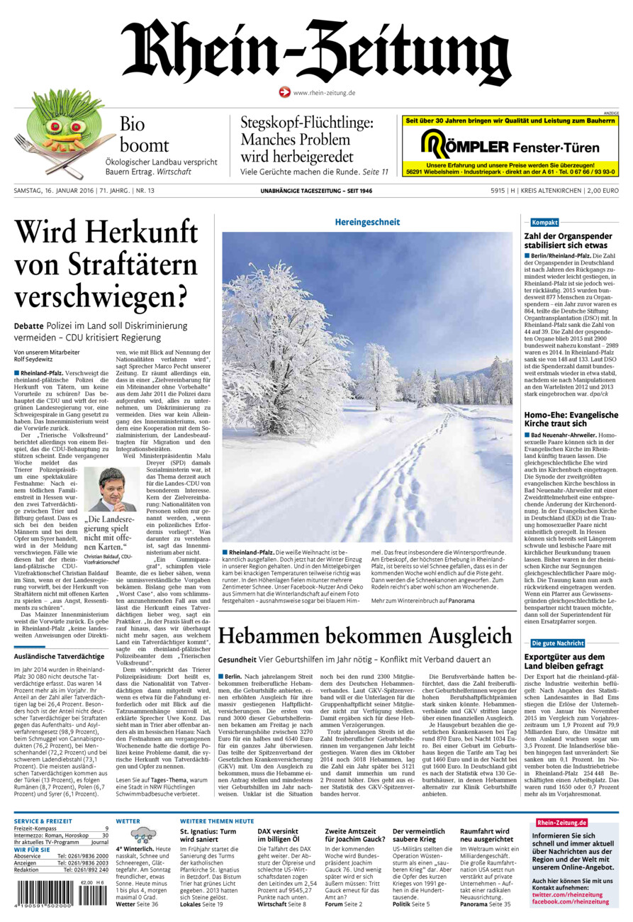 Rhein-Zeitung Kreis Altenkirchen vom Samstag, 16.01.2016