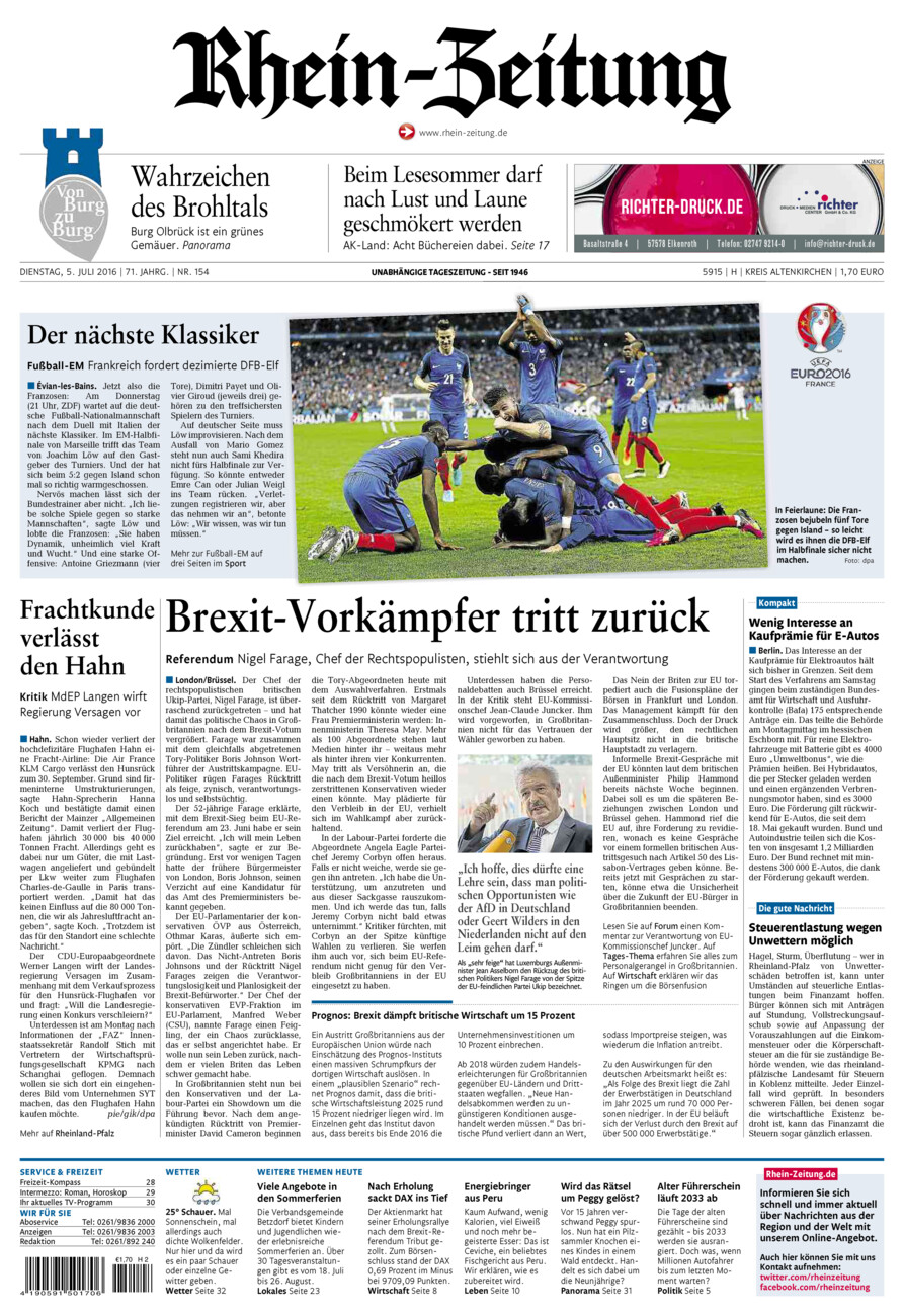 Rhein-Zeitung Kreis Altenkirchen vom Dienstag, 05.07.2016
