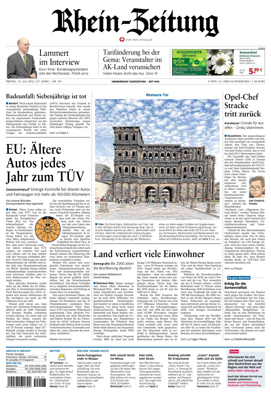 Rhein-Zeitung Kreis Altenkirchen vom Freitag, 13.07.2012
