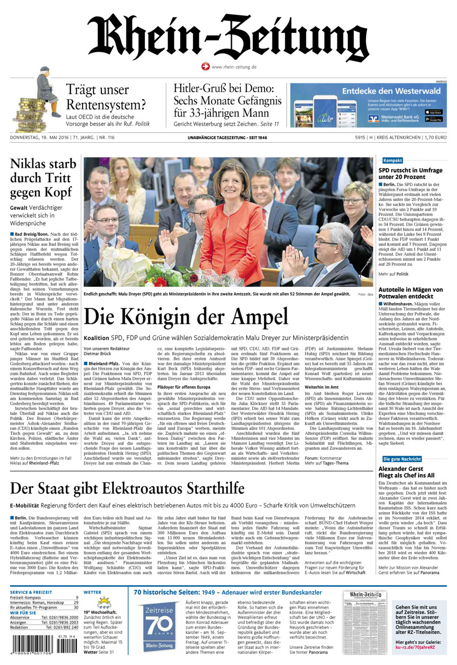 Rhein-Zeitung Kreis Altenkirchen vom Donnerstag, 19.05.2016