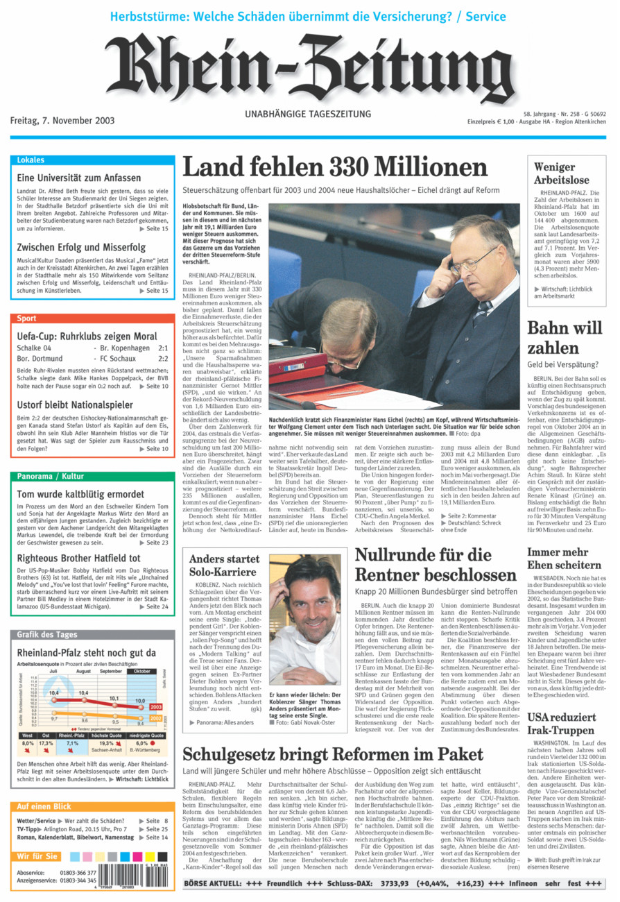 Rhein-Zeitung Kreis Altenkirchen vom Freitag, 07.11.2003