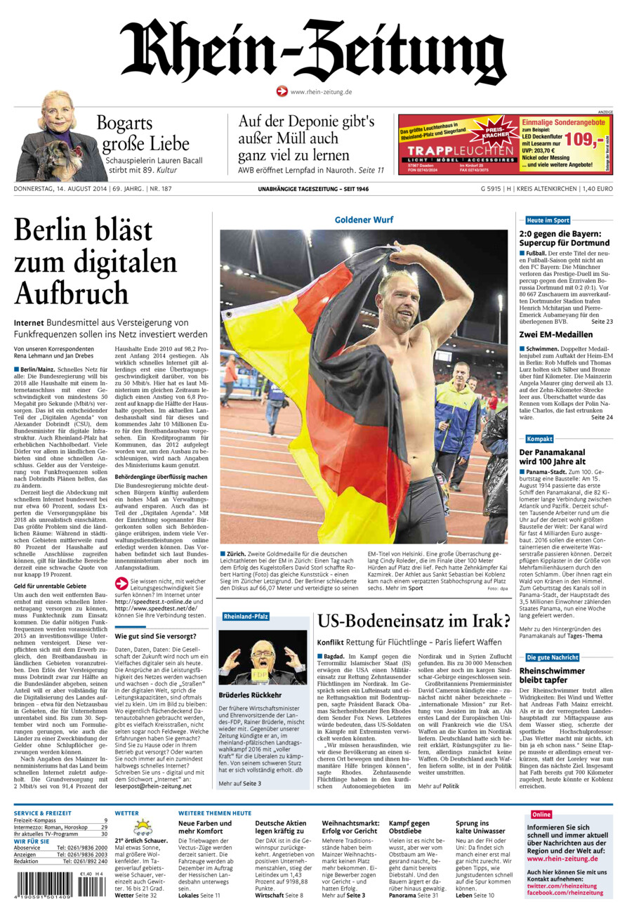 Rhein-Zeitung Kreis Altenkirchen vom Donnerstag, 14.08.2014