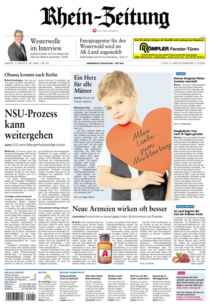 Rhein-Zeitung Kreis Altenkirchen vom Samstag, 11.05.2013