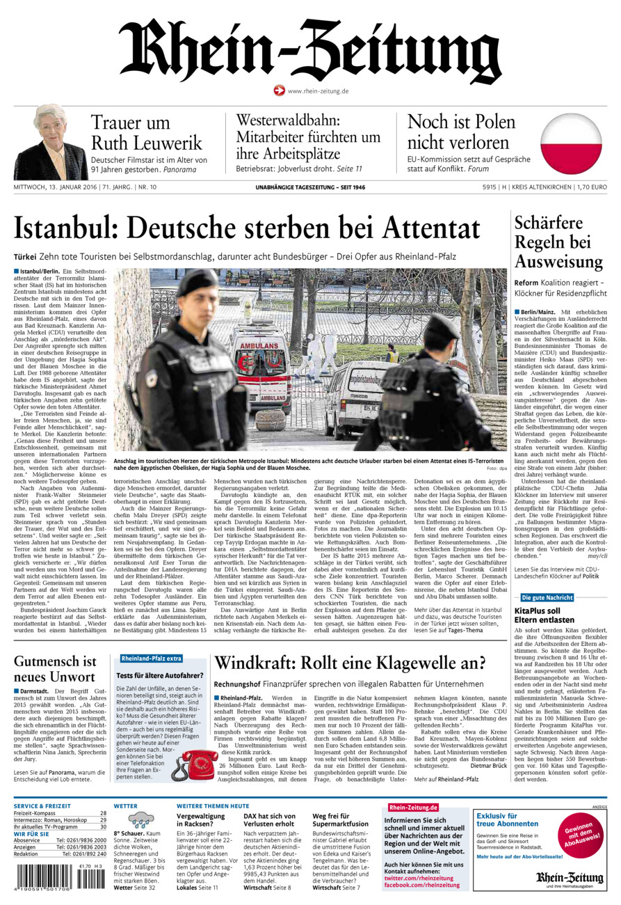 Rhein-Zeitung Kreis Altenkirchen vom Mittwoch, 13.01.2016