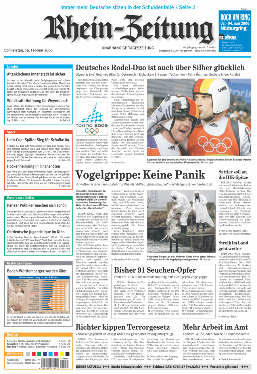 Rhein-Zeitung Kreis Altenkirchen vom Donnerstag, 16.02.2006