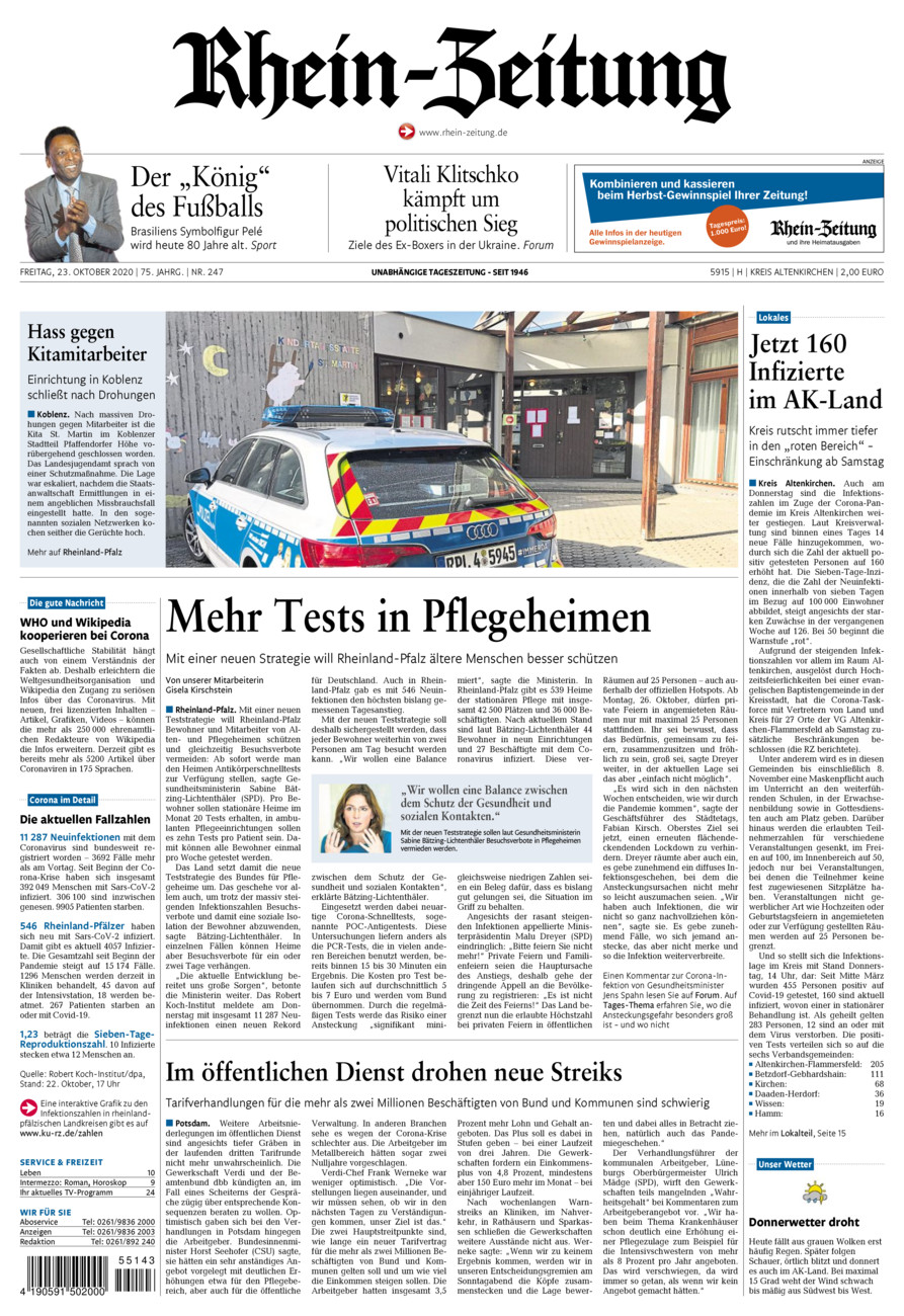 Rhein-Zeitung Kreis Altenkirchen vom Freitag, 23.10.2020