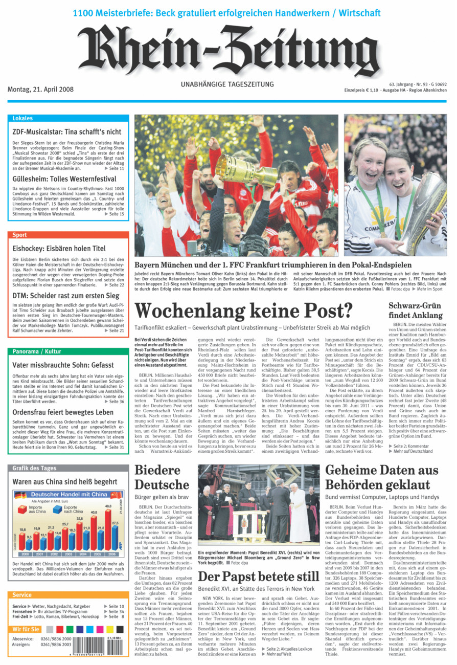 Rhein-Zeitung Kreis Altenkirchen vom Montag, 21.04.2008