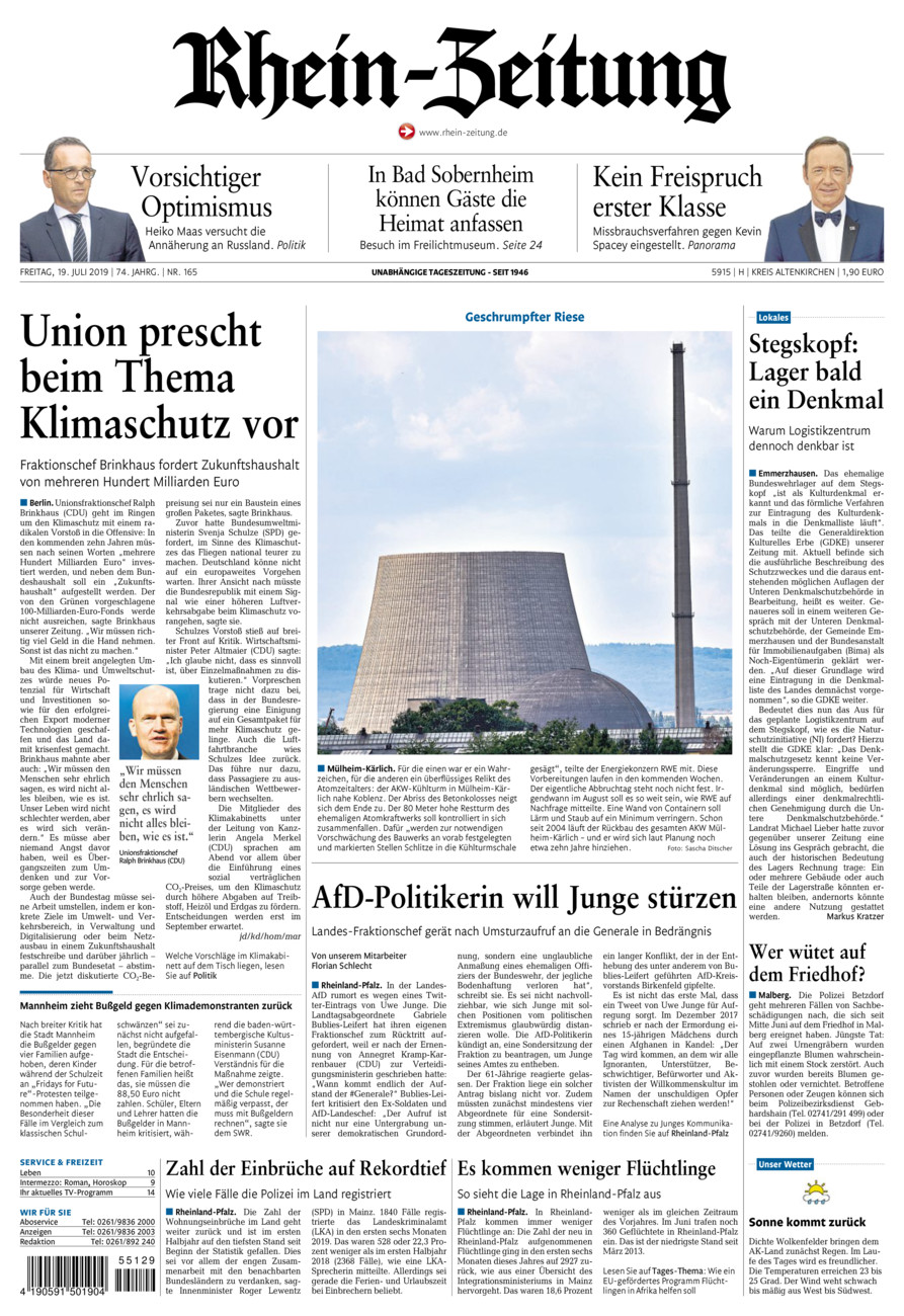 Rhein-Zeitung Kreis Altenkirchen vom Freitag, 19.07.2019