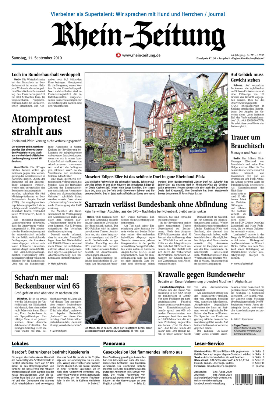 Rhein-Zeitung Kreis Altenkirchen vom Samstag, 11.09.2010