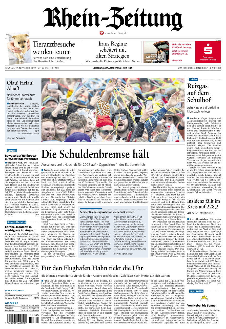 Rhein-Zeitung Kreis Altenkirchen vom Samstag, 12.11.2022