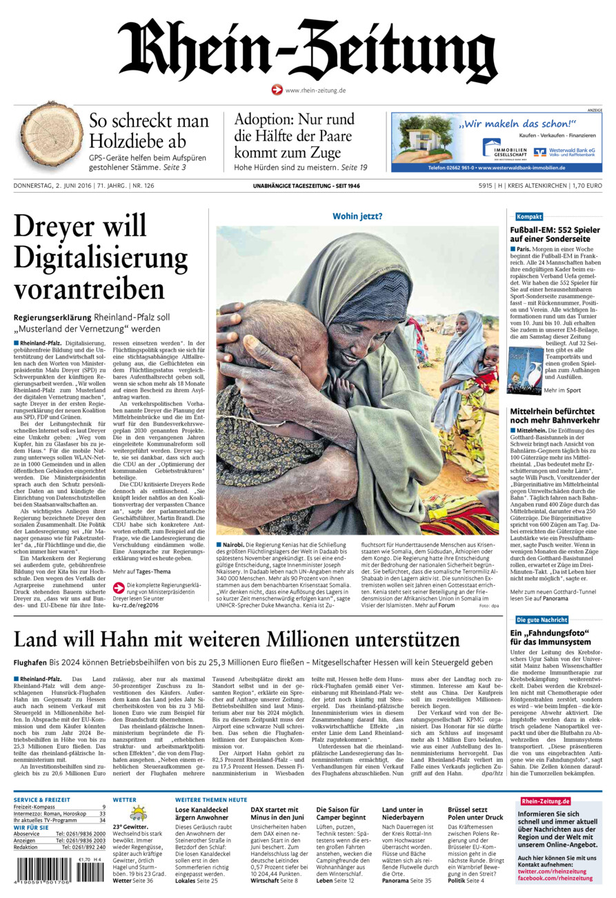 Rhein-Zeitung Kreis Altenkirchen vom Donnerstag, 02.06.2016