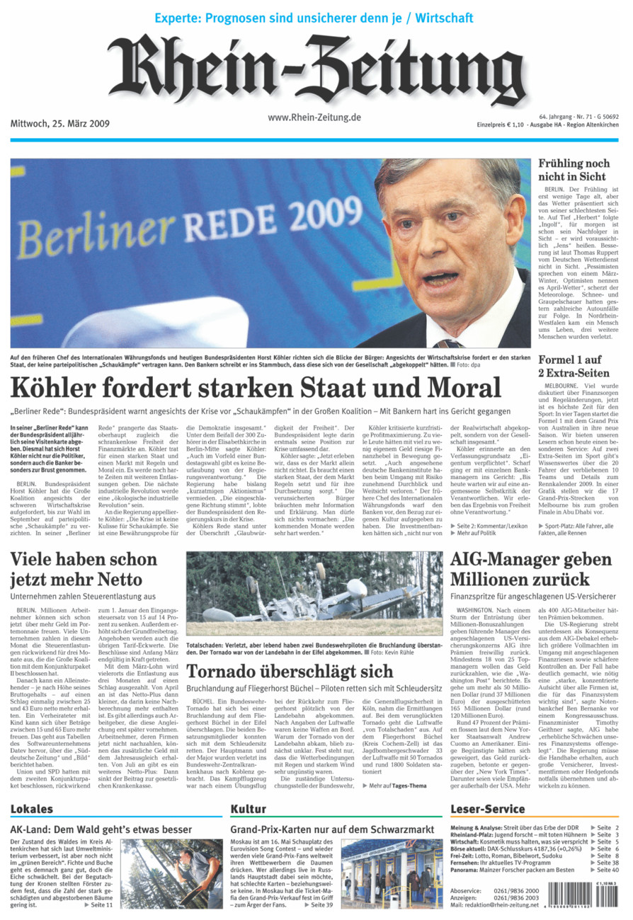 Rhein-Zeitung Kreis Altenkirchen vom Mittwoch, 25.03.2009