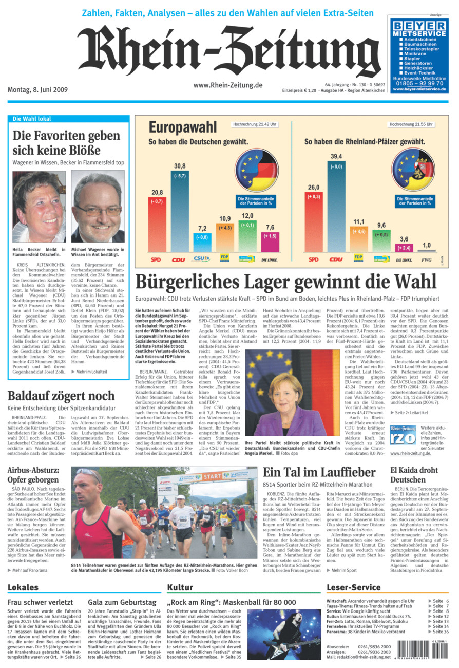 Rhein-Zeitung Kreis Altenkirchen vom Montag, 08.06.2009