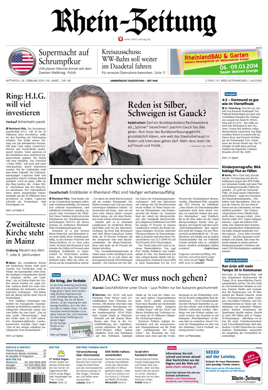 Rhein-Zeitung Kreis Altenkirchen vom Mittwoch, 26.02.2014