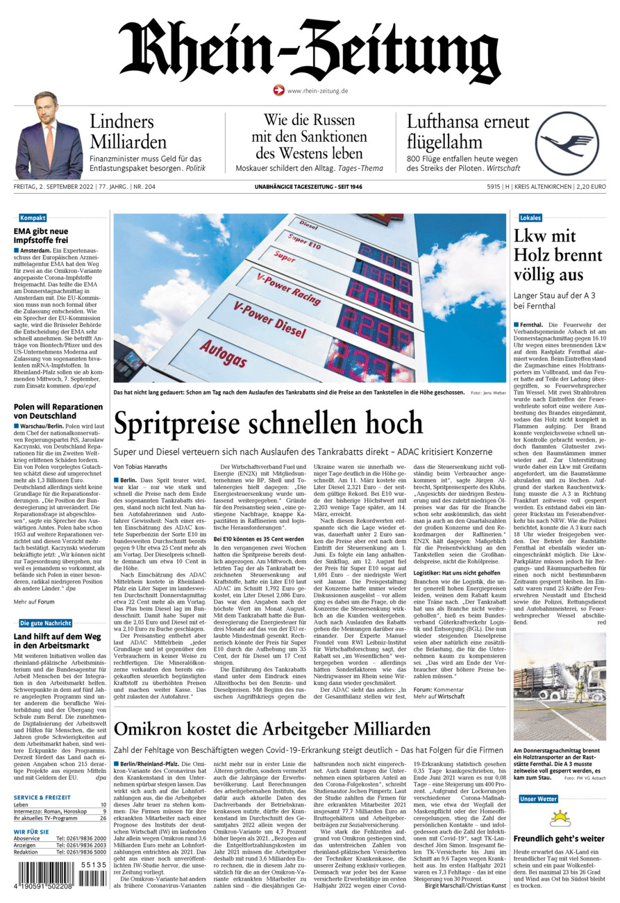 Rhein-Zeitung Kreis Altenkirchen vom Freitag, 02.09.2022