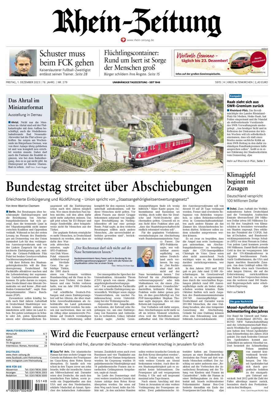 Rhein-Zeitung Kreis Altenkirchen vom Freitag, 01.12.2023