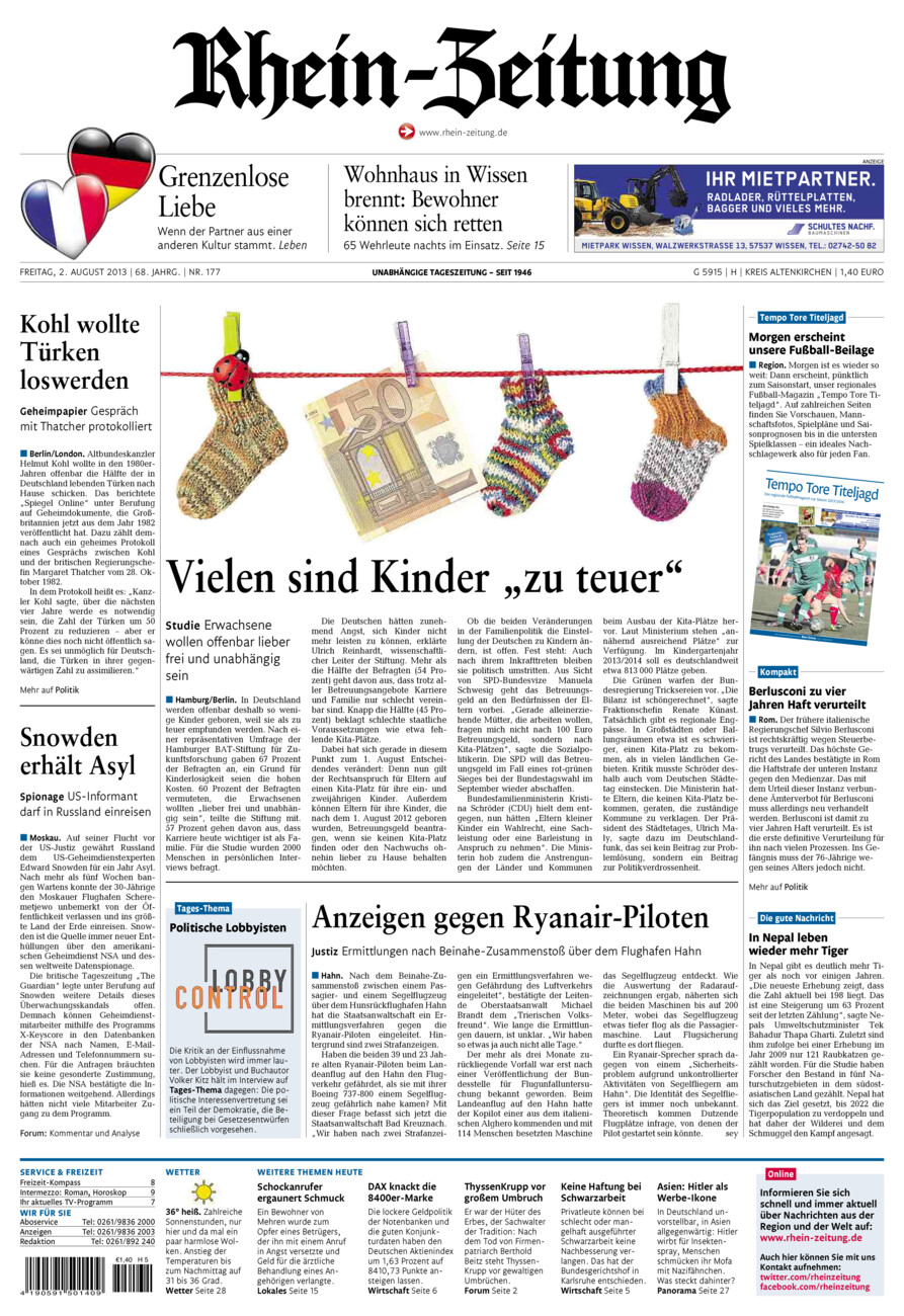 Rhein-Zeitung Kreis Altenkirchen vom Freitag, 02.08.2013
