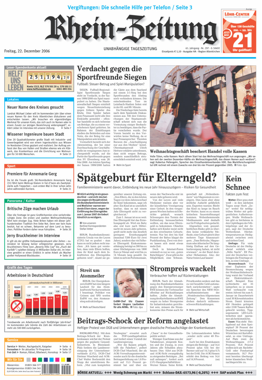 Rhein-Zeitung Kreis Altenkirchen vom Freitag, 22.12.2006