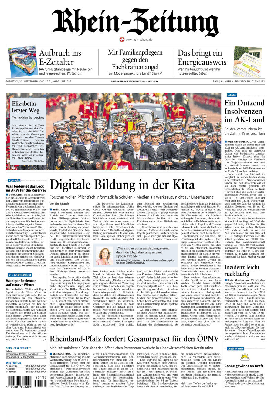 Rhein-Zeitung Kreis Altenkirchen vom Dienstag, 20.09.2022