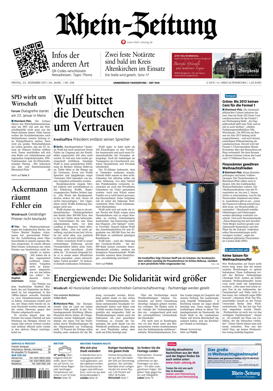 Rhein-Zeitung Kreis Altenkirchen vom Freitag, 23.12.2011