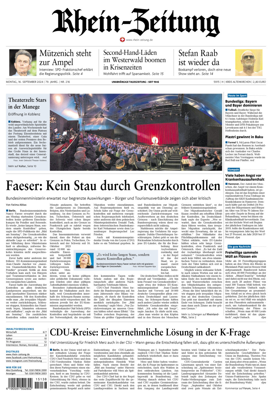 Rhein-Zeitung Kreis Altenkirchen vom Montag, 16.09.2024