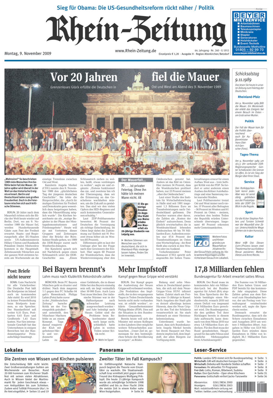 Rhein-Zeitung Kreis Altenkirchen vom Montag, 09.11.2009