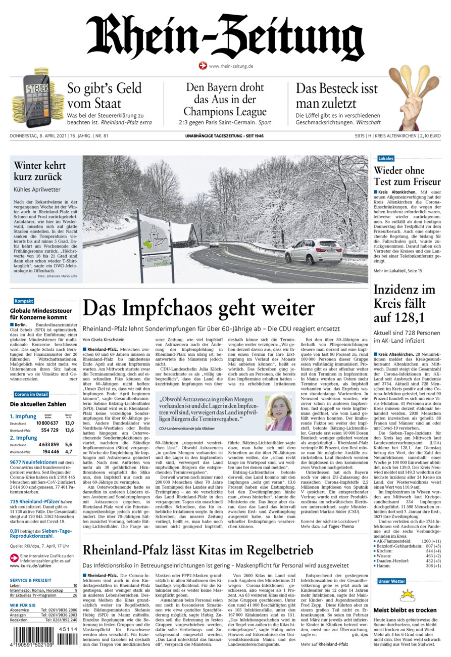 Rhein-Zeitung Kreis Altenkirchen vom Donnerstag, 08.04.2021