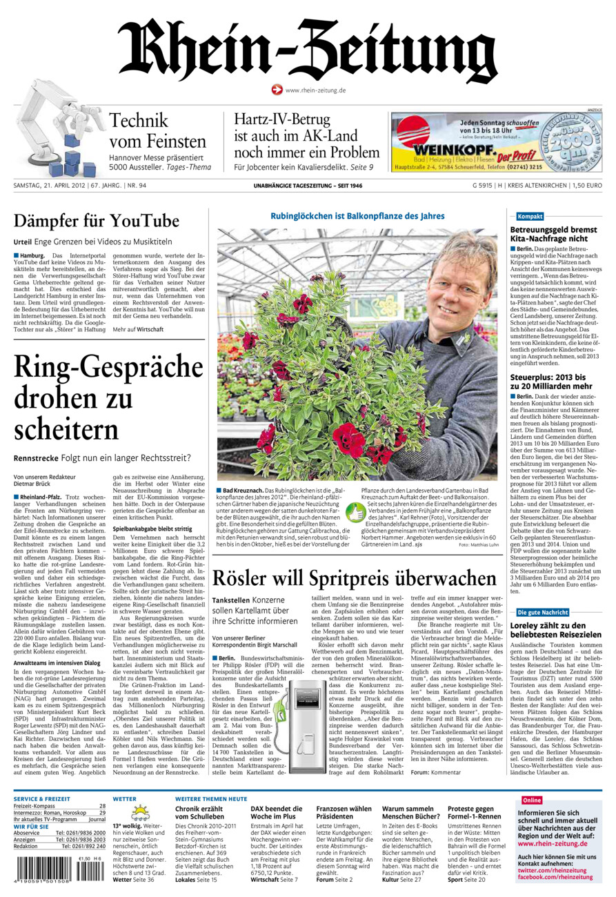 Rhein-Zeitung Kreis Altenkirchen vom Samstag, 21.04.2012