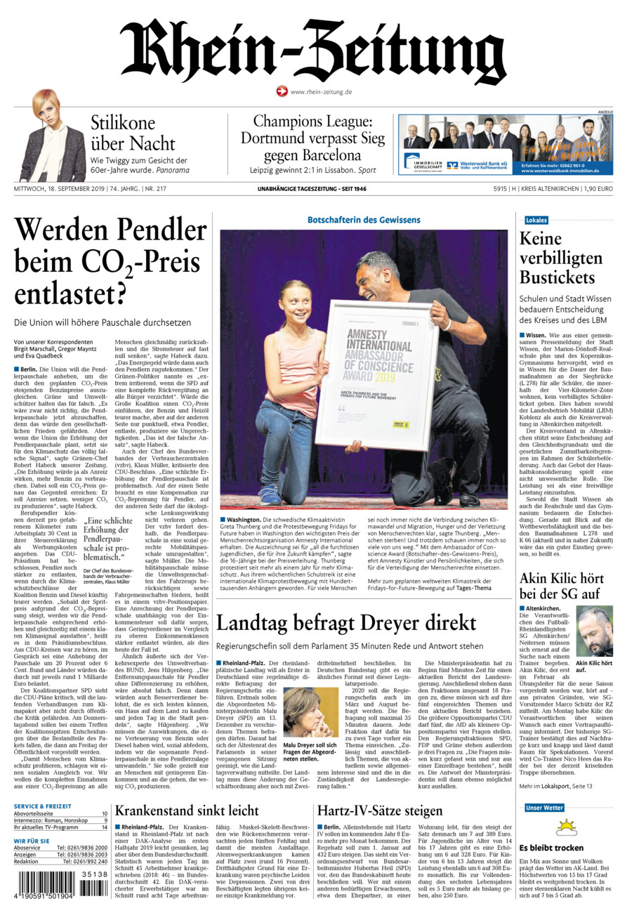 Rhein-Zeitung Kreis Altenkirchen vom Mittwoch, 18.09.2019